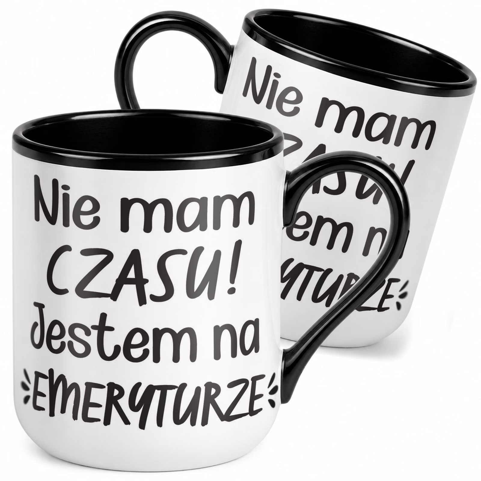 Kubek z nadrukiem Premium Czarny Emerytura Dla Emeryta Upominek Prezent
