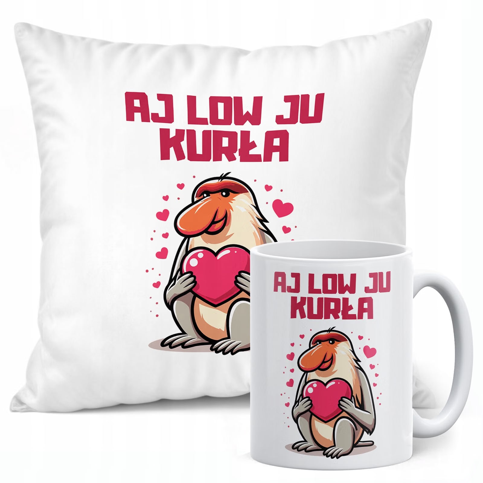 Zestaw Kubek + Poduszka 38x38 cm Walentynki Aj Low Ju Kurła Janusz Nosacz