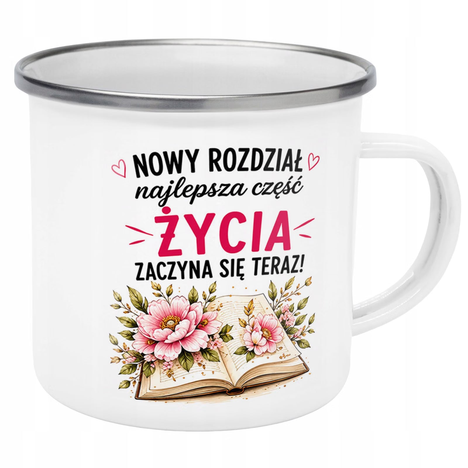 Kubek Emaliowany Emerytura Dla Emerytki z Nadrukiem Biały Metalowy Prezent