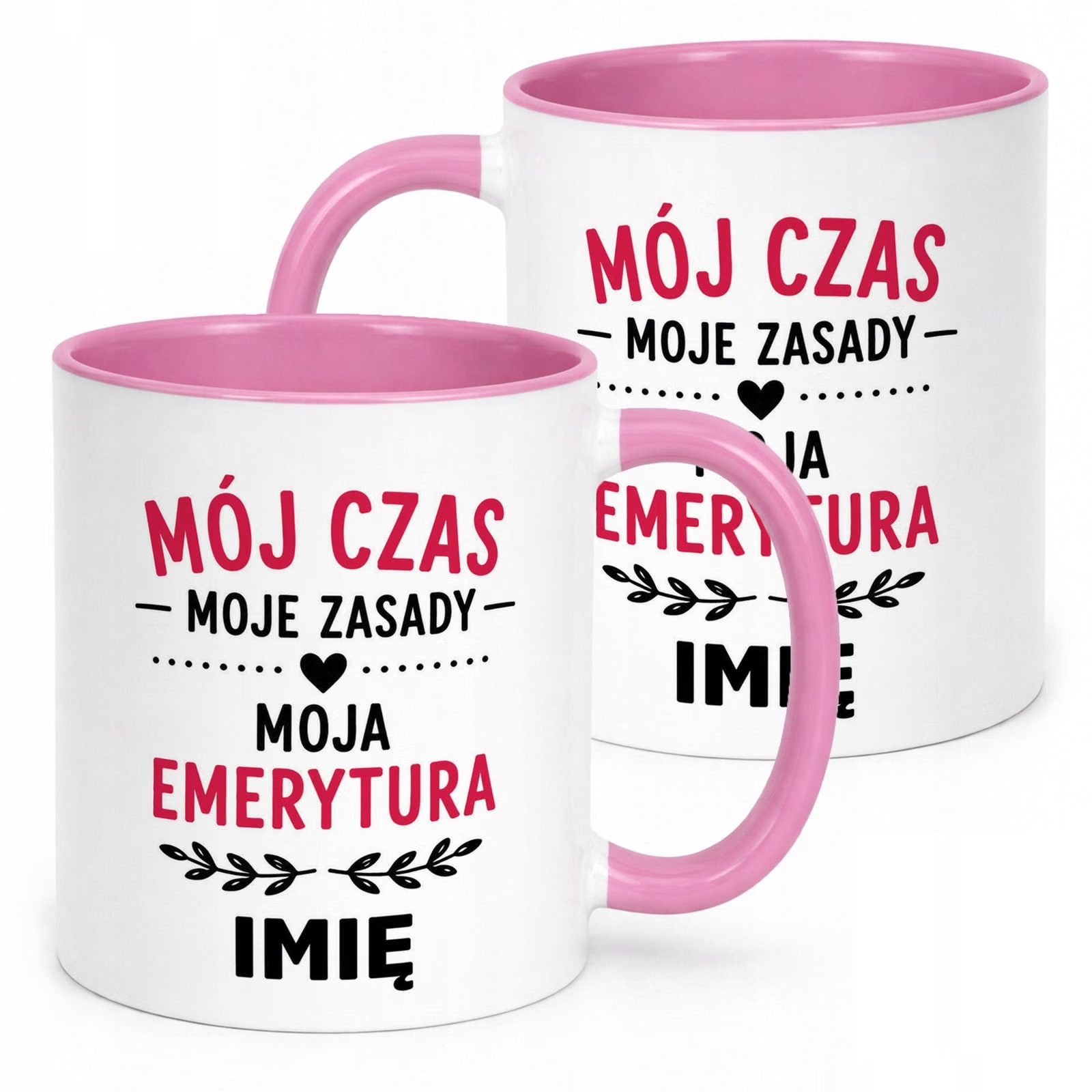 Kubek Różowy Personalizowany z Nadrukiem Emerytura Dla Emerytki Prezent