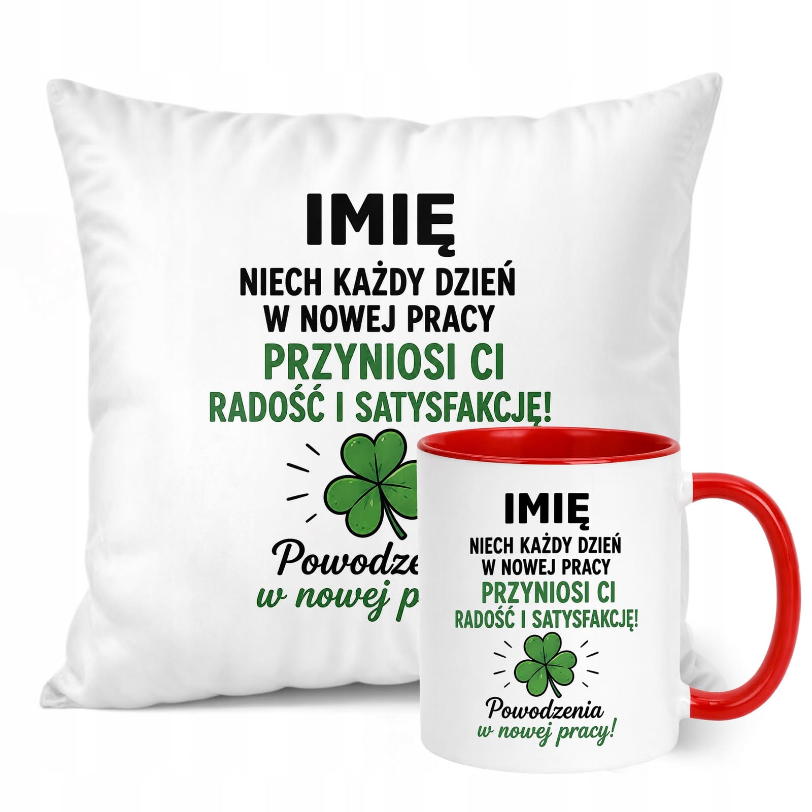 Zestaw Personalizowany Kubek Czerwony Poduszka Odejście z Pracy Prezent