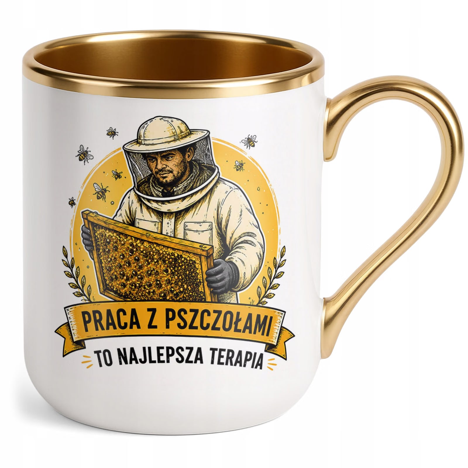 Kubek z nadrukiem Premium Złoty Dla Pszczelarza Szef Pasieki Prezent