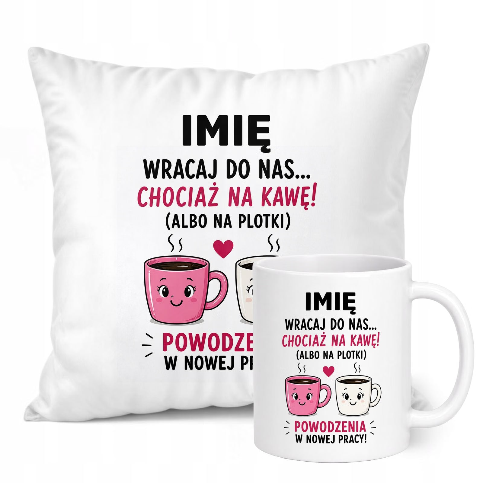 Zestaw Personalizowany Kubek Biały Poduszka Odejście z Pracy Prezent