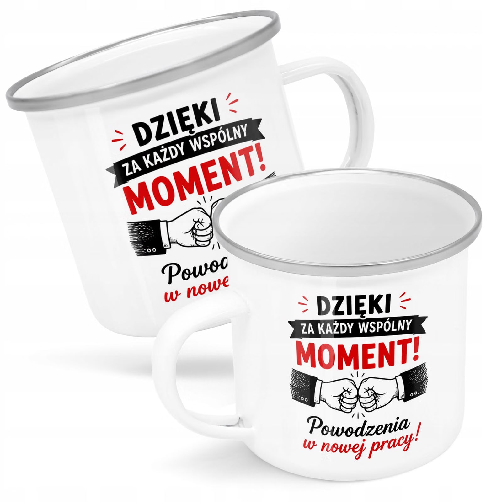 Kubek Emaliowany Odejście z Pracy z Nadrukiem Biały Metalowy Prezent