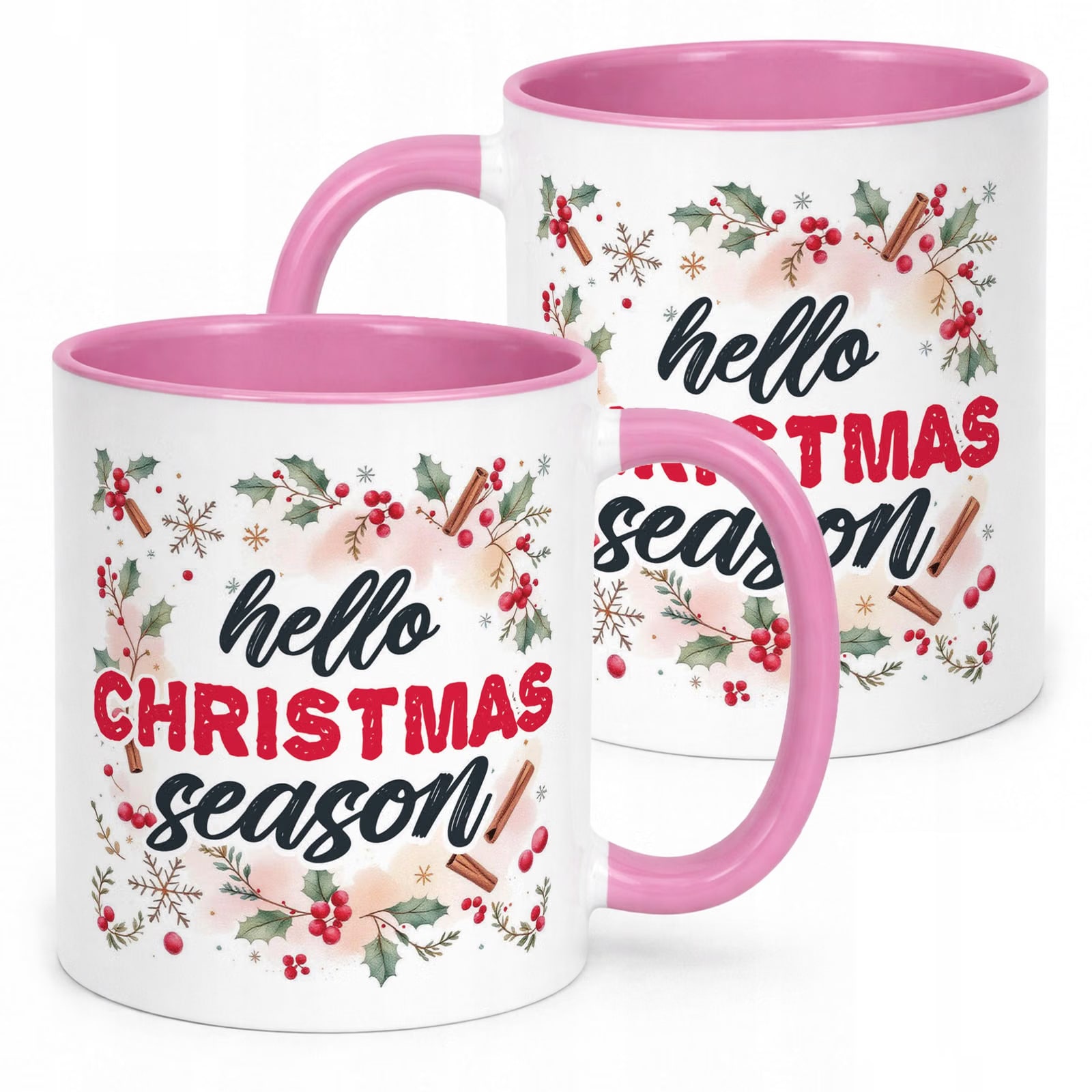 Kubek Różowy z Nadrukiem Boże Narodzenie Hello Christmas Season Prezent