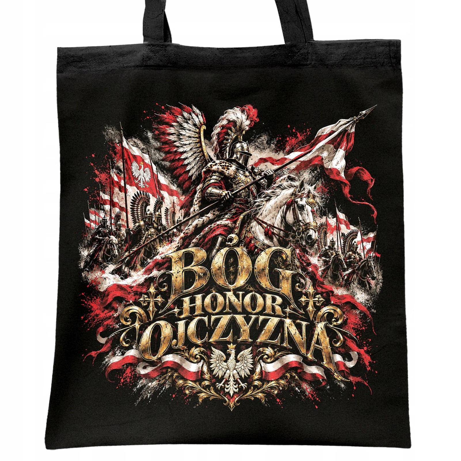 Torba shopper czarna patriotyczna święto niepodległości z nadrukiem