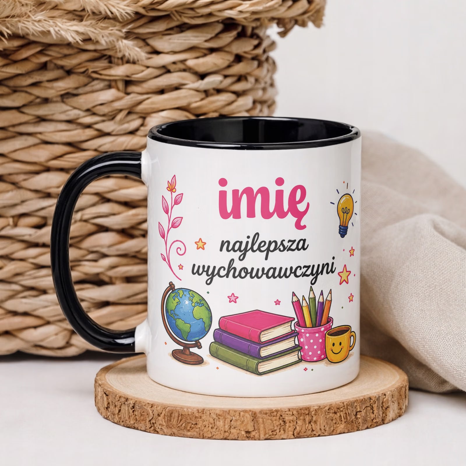 Kubek Czarny z Imieniem Dzień Nauczyciela Dla Wychowawczyni