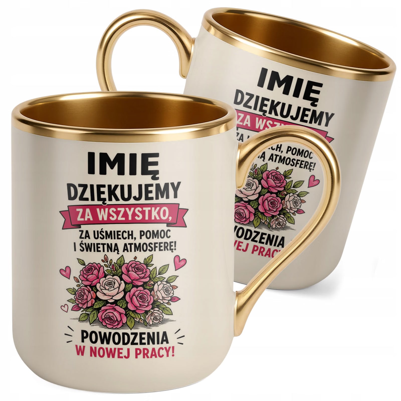 Kubek Personalizowany z nadrukiem Premium Złoty Ecru Odejście z Pracy