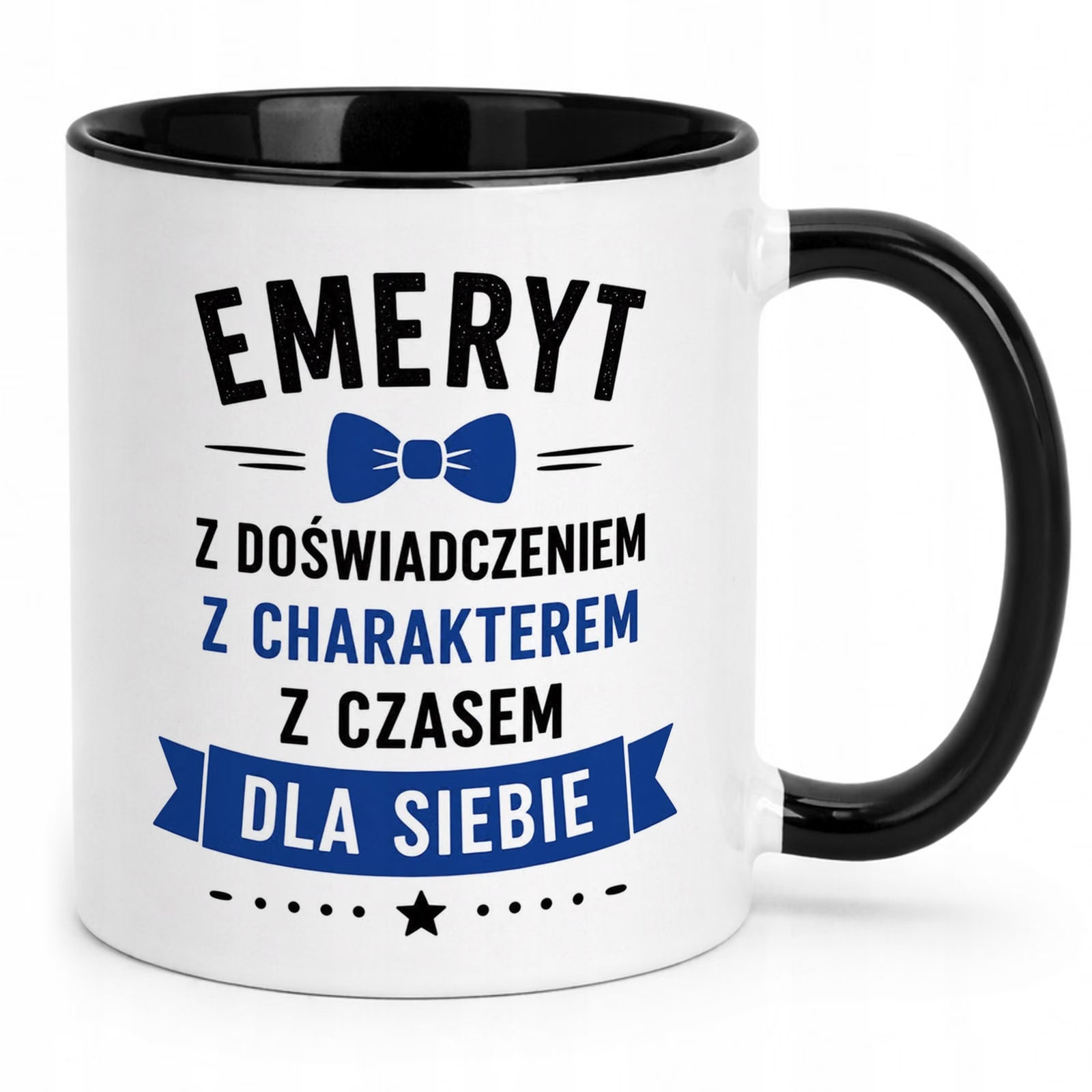 Kubek Czarny z nadrukiem Emerytura Dla Emeryta Upominek Prezent