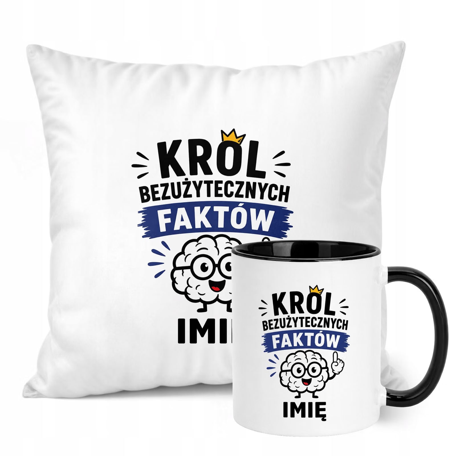 Zestaw Personalizowany Kubek Czarny Poduszka Dzień Chłopaka Z Nadrukiem