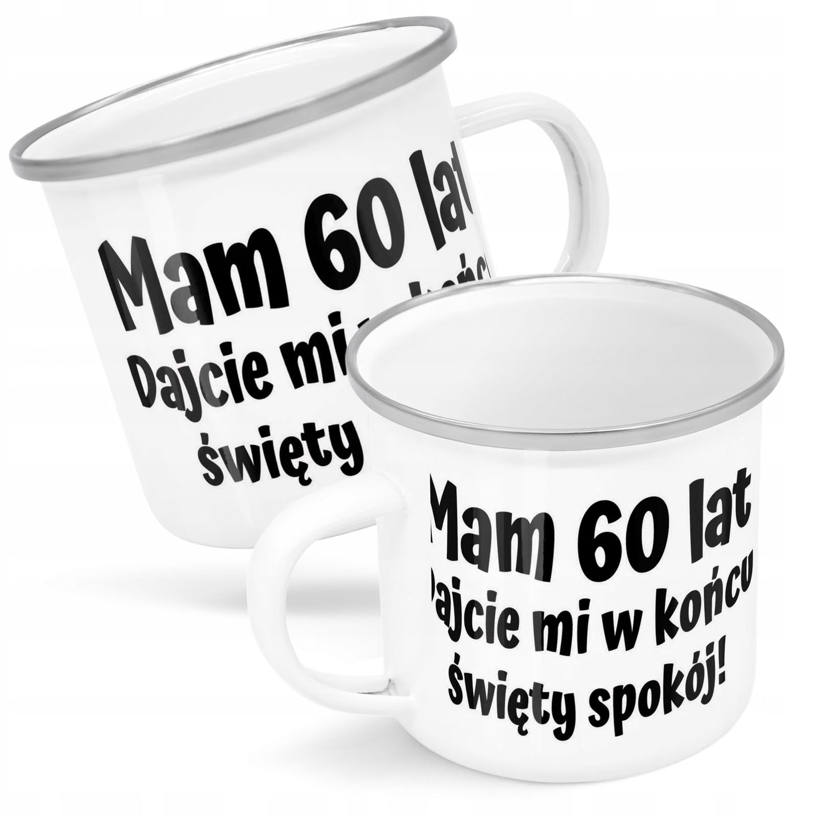 Kubek Emaliowany Mam 60 Lat Urodziny Prezent z Nadrukiem Biały Metalowy