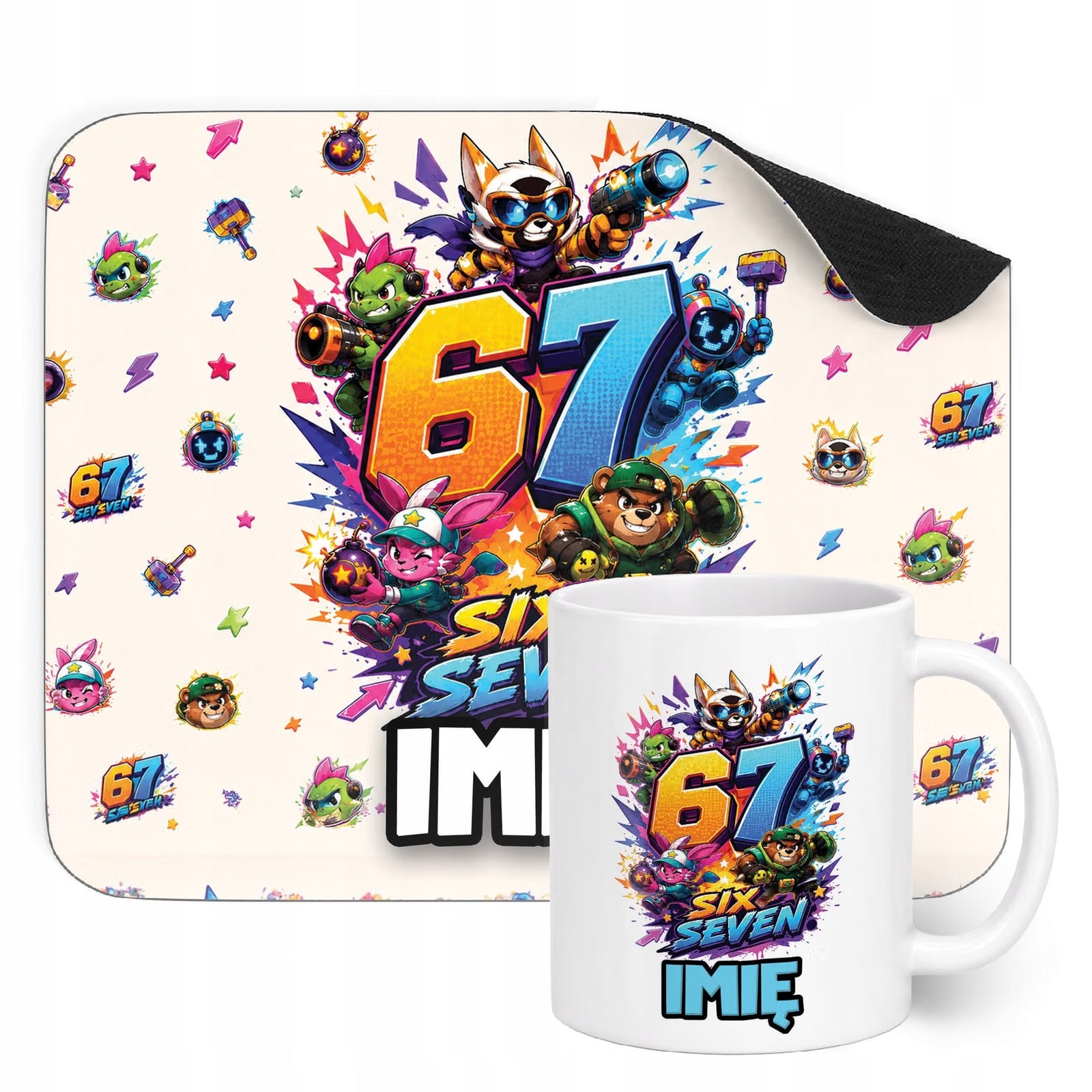 Zestaw personalizowany Kubek Podkładka pod mysz 67 Six Seven