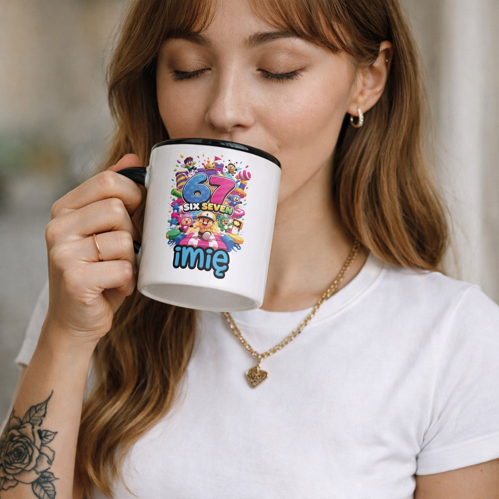 Zestaw personalizowany Kubek Czarny Podkładka pod mysz 67 Six Seven