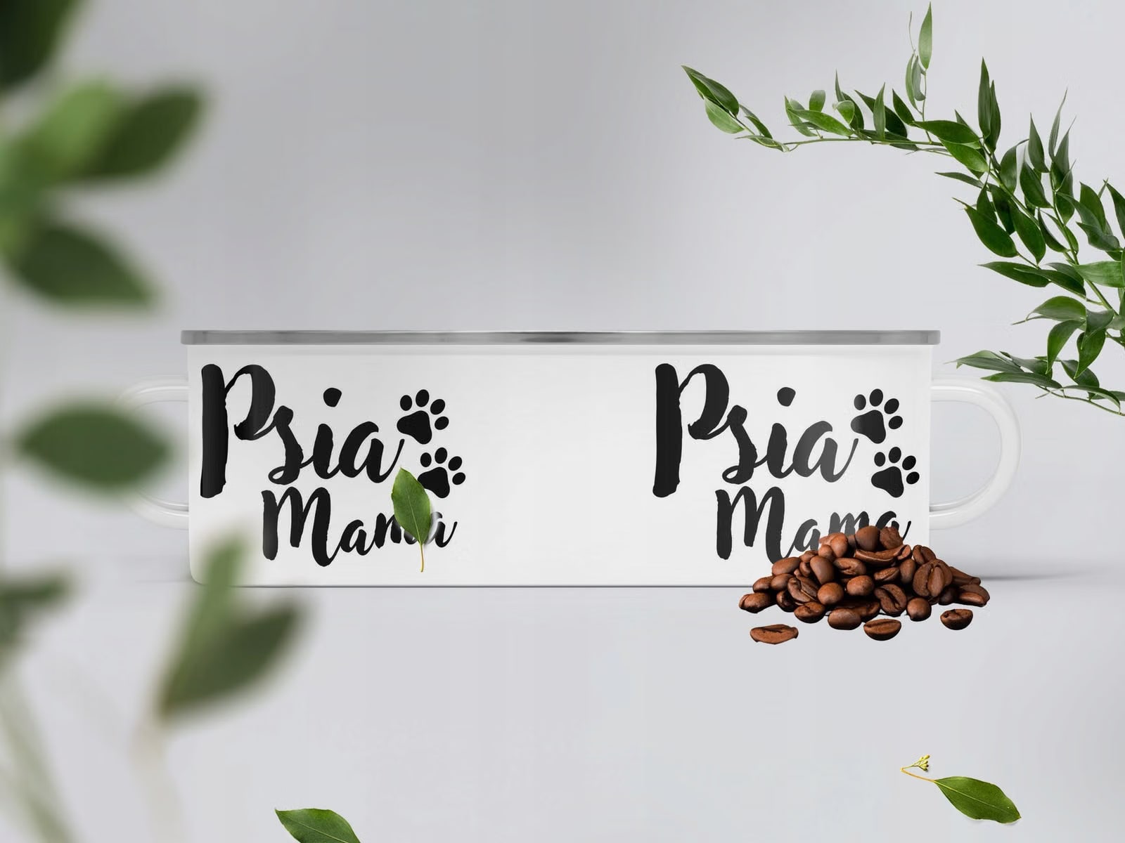Kubek Emaliowany Psia Mama Dla Posiadaczki Psa z Nadrukiem Biały Metalowy