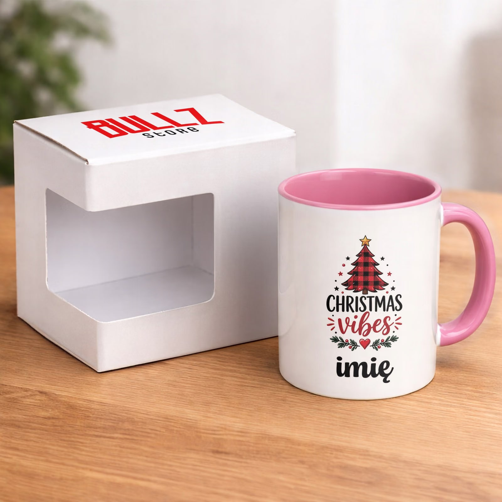 Kubek Różowy Personalizowany z Nadrukiem Boże Narodzenie Święta Prezent