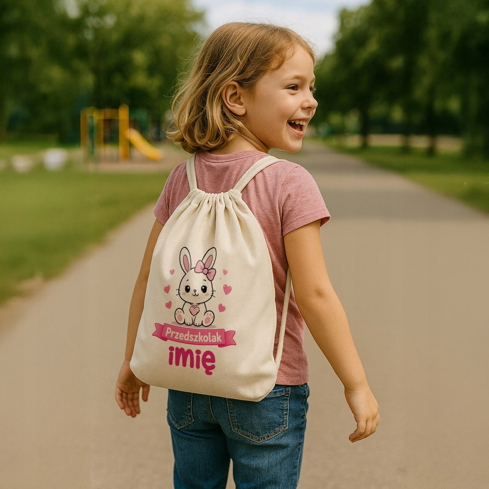 Zestaw Personalizowany Plecak Worek Kubek Przedszkolak Króliczek Prezent