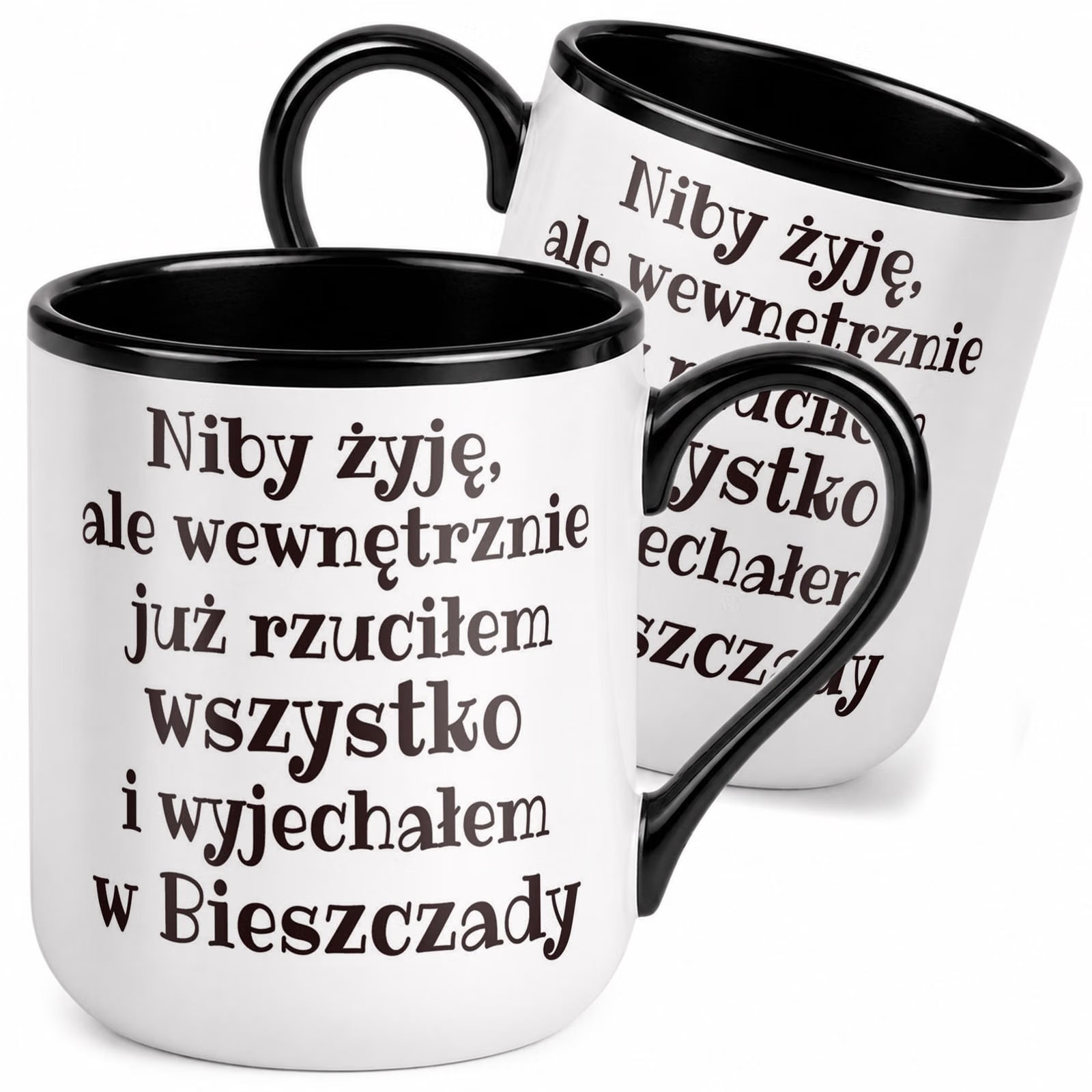 Kubek z nadrukiem Premium Czarny Niby Żyje Ale Upominek Prezent