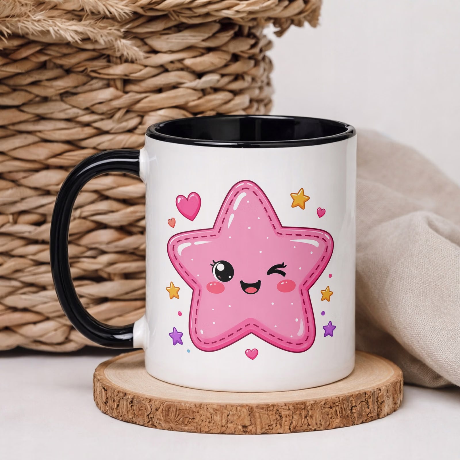 Kubek Czarny z nadrukiem Kawaii Gwiazdka Dla Dzieci Prezent Upominek