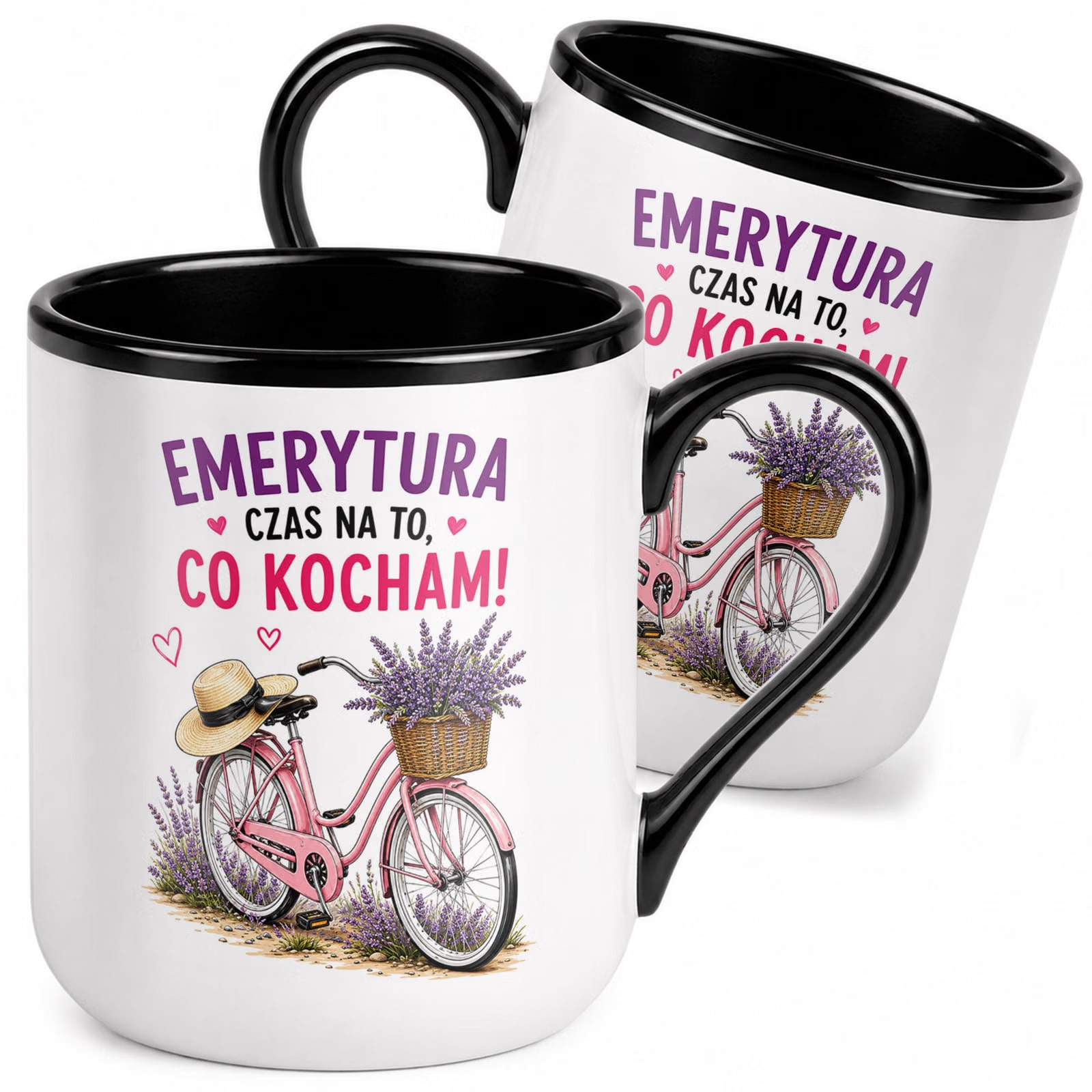 Kubek z nadrukiem Premium Czarny Emerytura Dla Emerytki Upominek Prezent