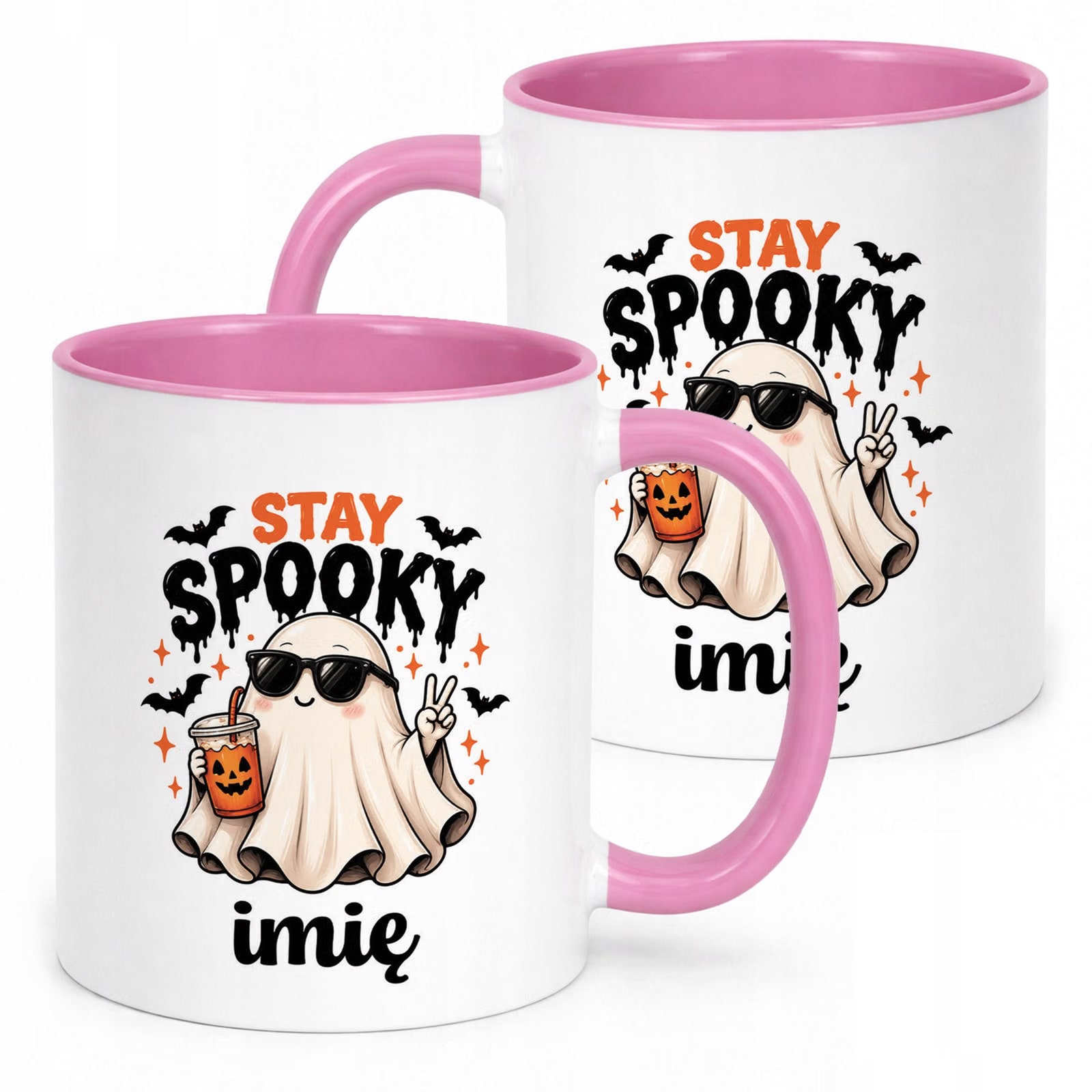 Kubek Różowy Personalizowany z Nadrukiem Halloween Jesień Prezent Upominek