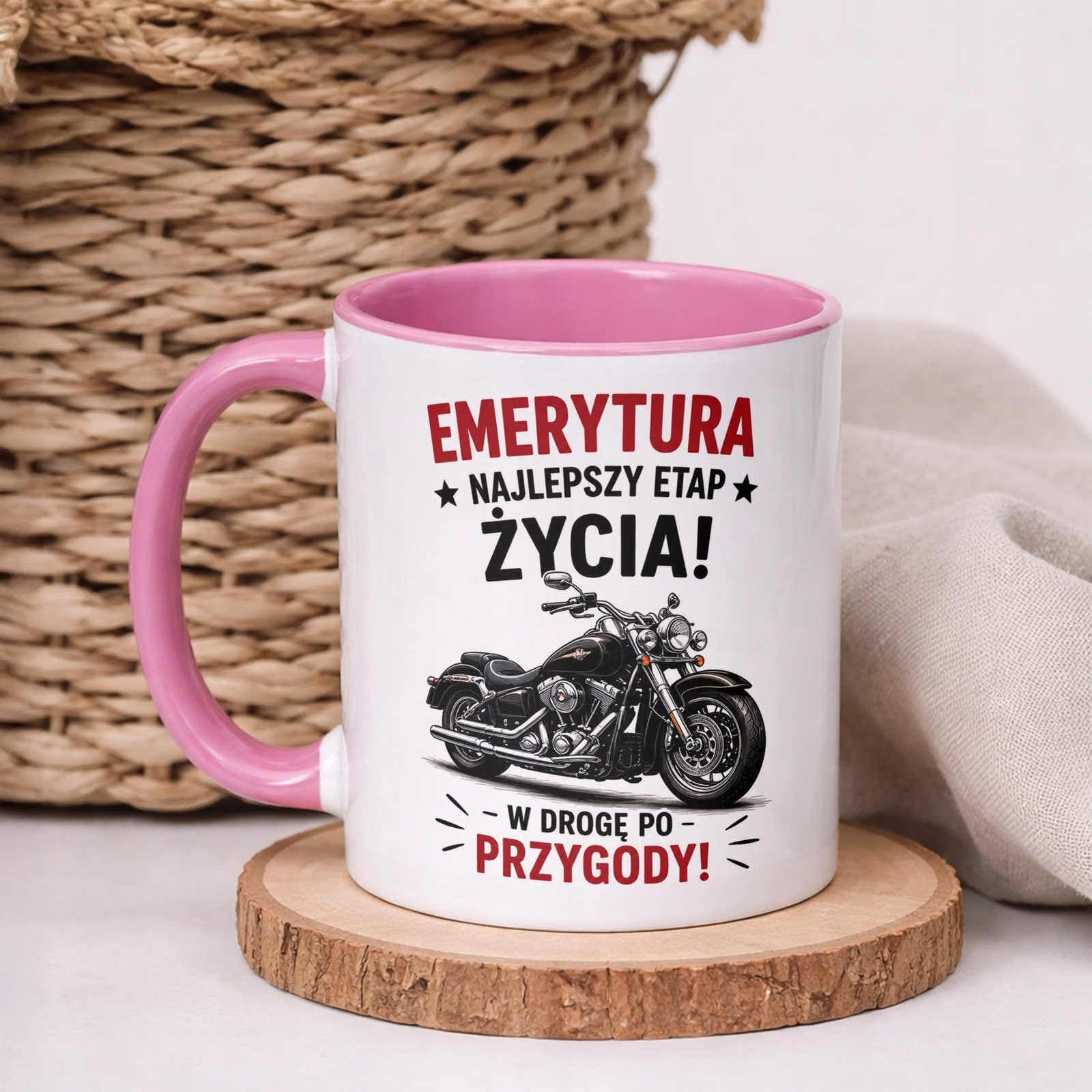 Kubek Różowy z nadrukiem Emerytura Dla Emeryta Upominek Prezent