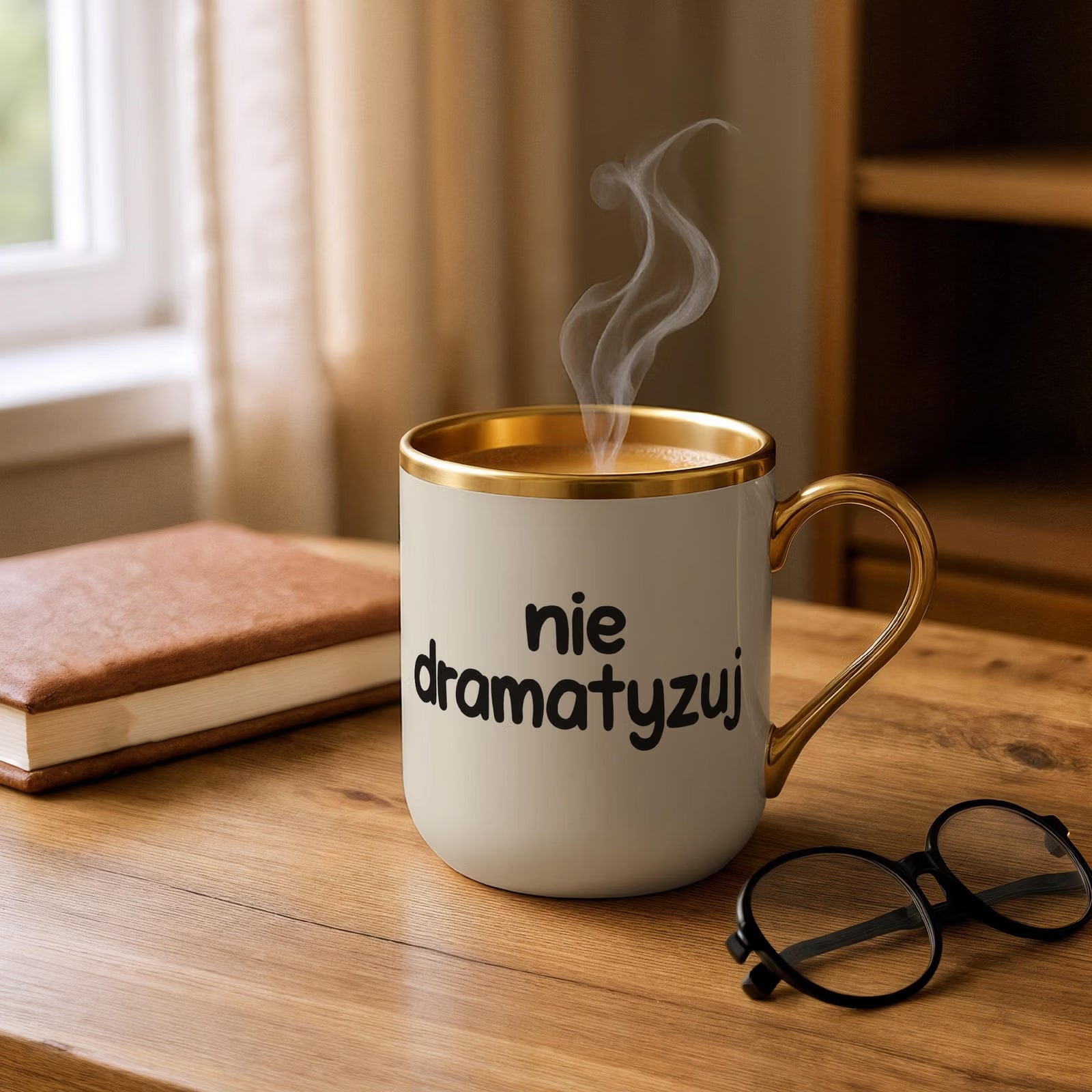 Kubek Premium Złoty Ecru Nie Dramatyzuj Śmieszny Zabawny