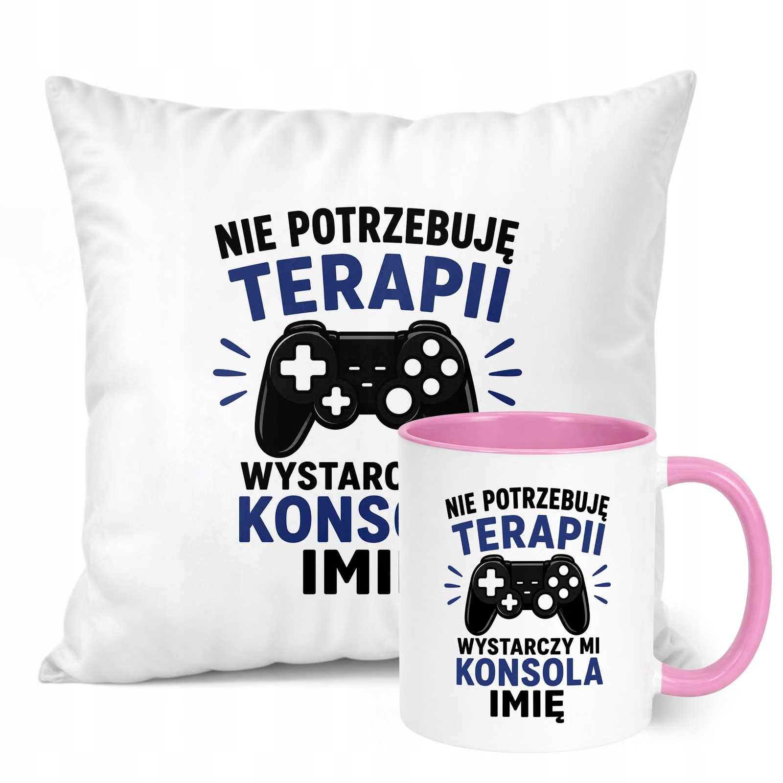 Zestaw Personalizowany Kubek Różowy Poduszka Dzień Chłopaka Z Nadrukiem