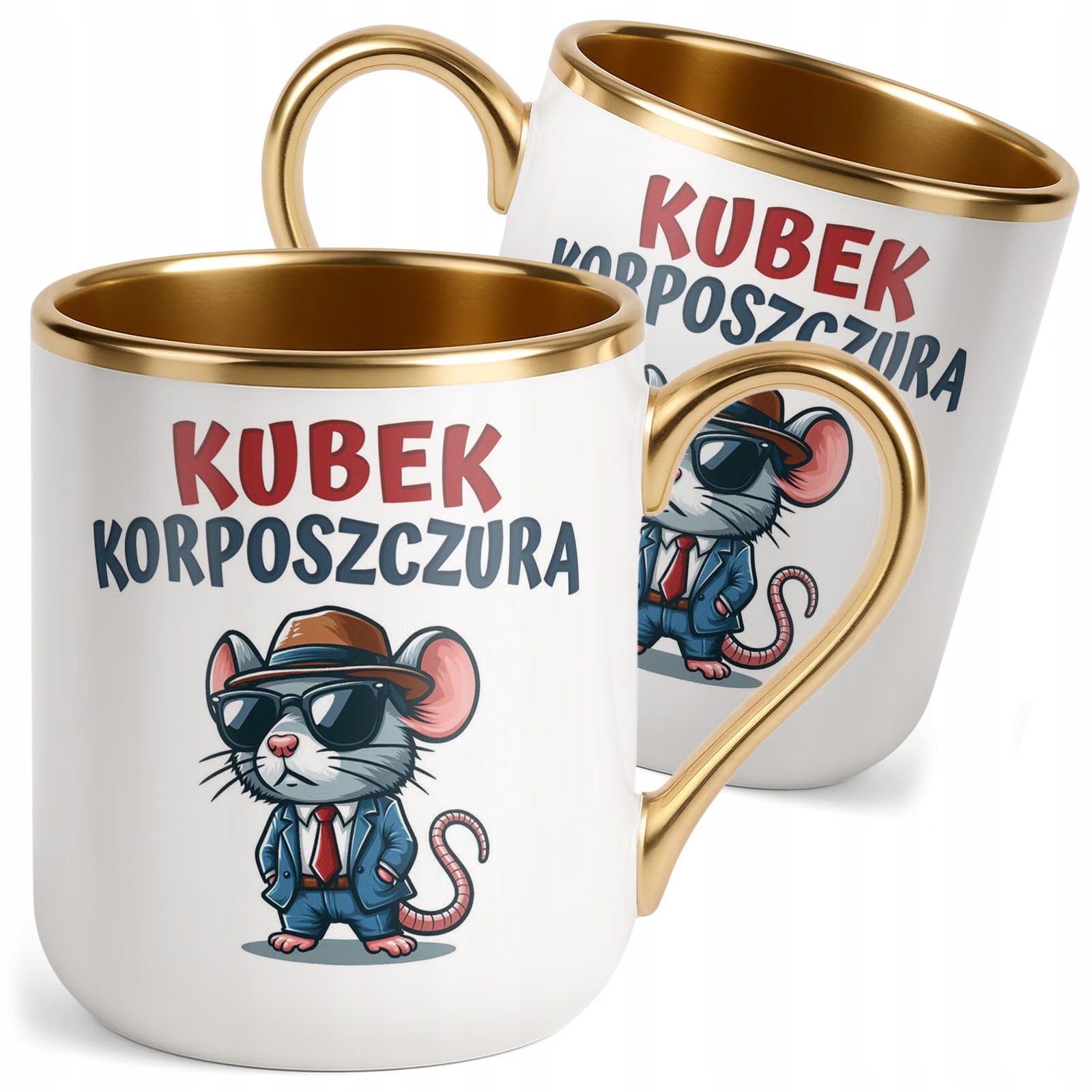 Kubek Premium Złoty Kubek Korposzczura Praca Korporacja Zabawny