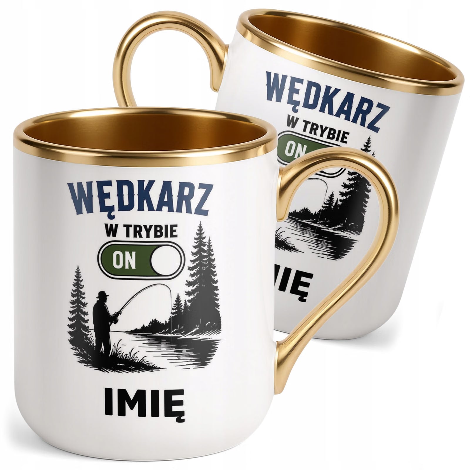 Kubek Personalizowany z nadrukiem Premium Złoty Dla Wędkarza Prezent