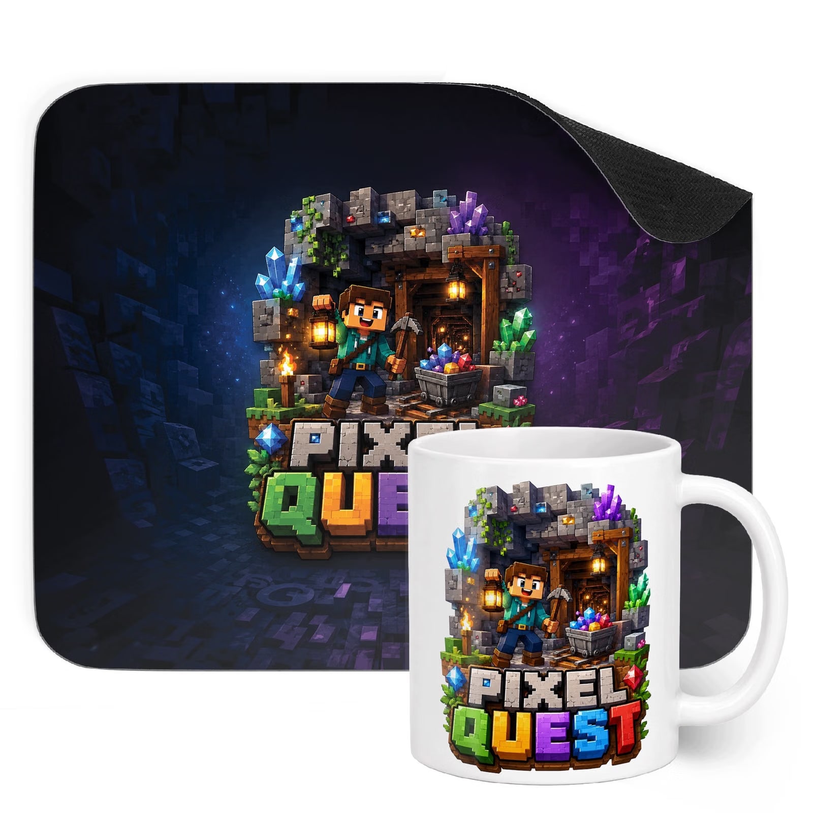 Zestaw Kubek Podkładka pod mysz dla graczy z nadrukiem gra Pixel Quest