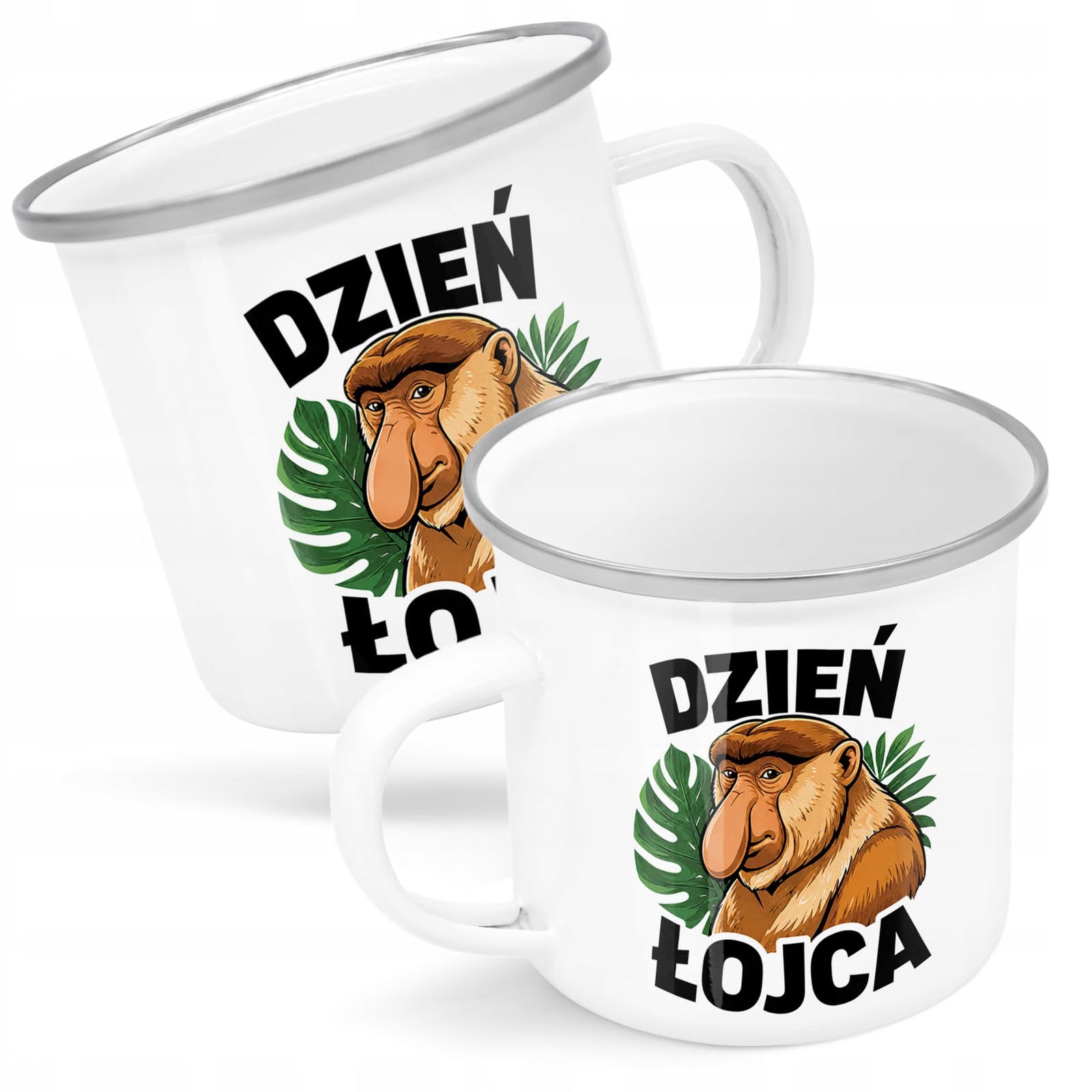Kubek Emaliowany dla taty Dzień Ojca praktyczny z Nadrukiem Biały Metalowy
