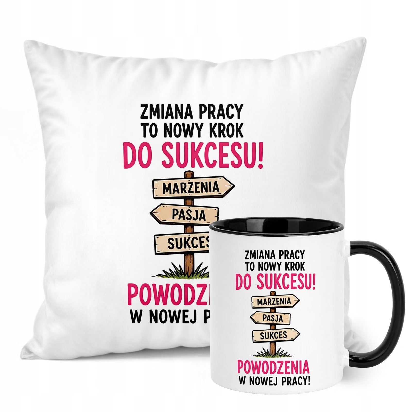 Zestaw Kubek Czarny Poduszka Z Nadrukiem Odejście z Pracy Prezent