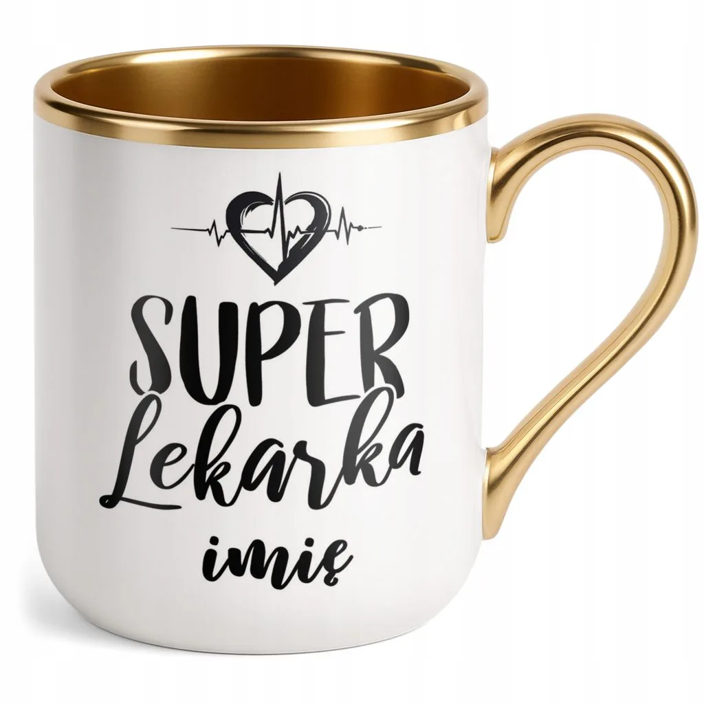 Kubek Premium Złoty Personalizowany Super Lekarka Prezent Upominek