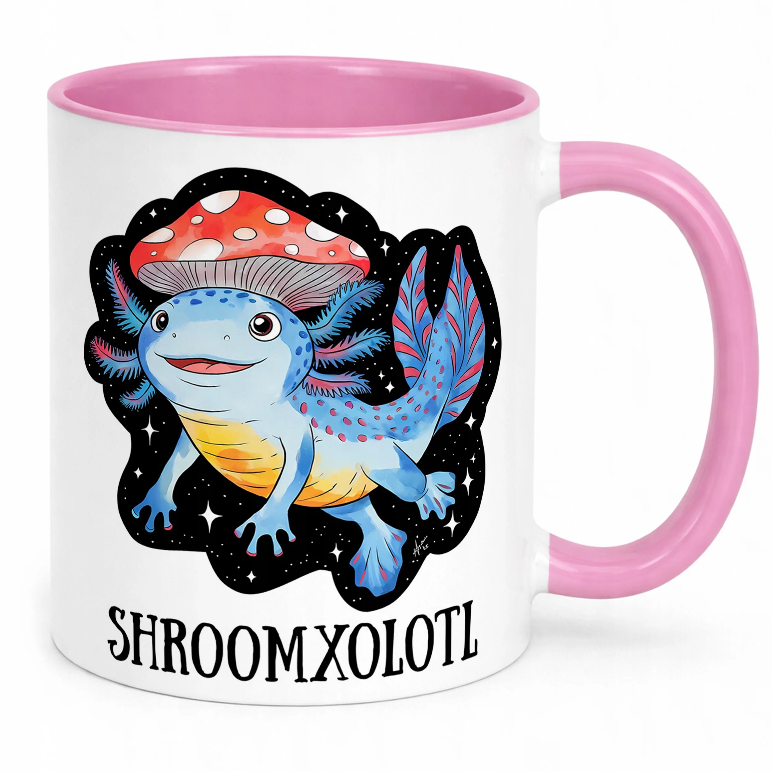 Jasnoróżowy kubek ceramiczny 330ml Aksolotl Axolotl Różowy Zwierzak Trend