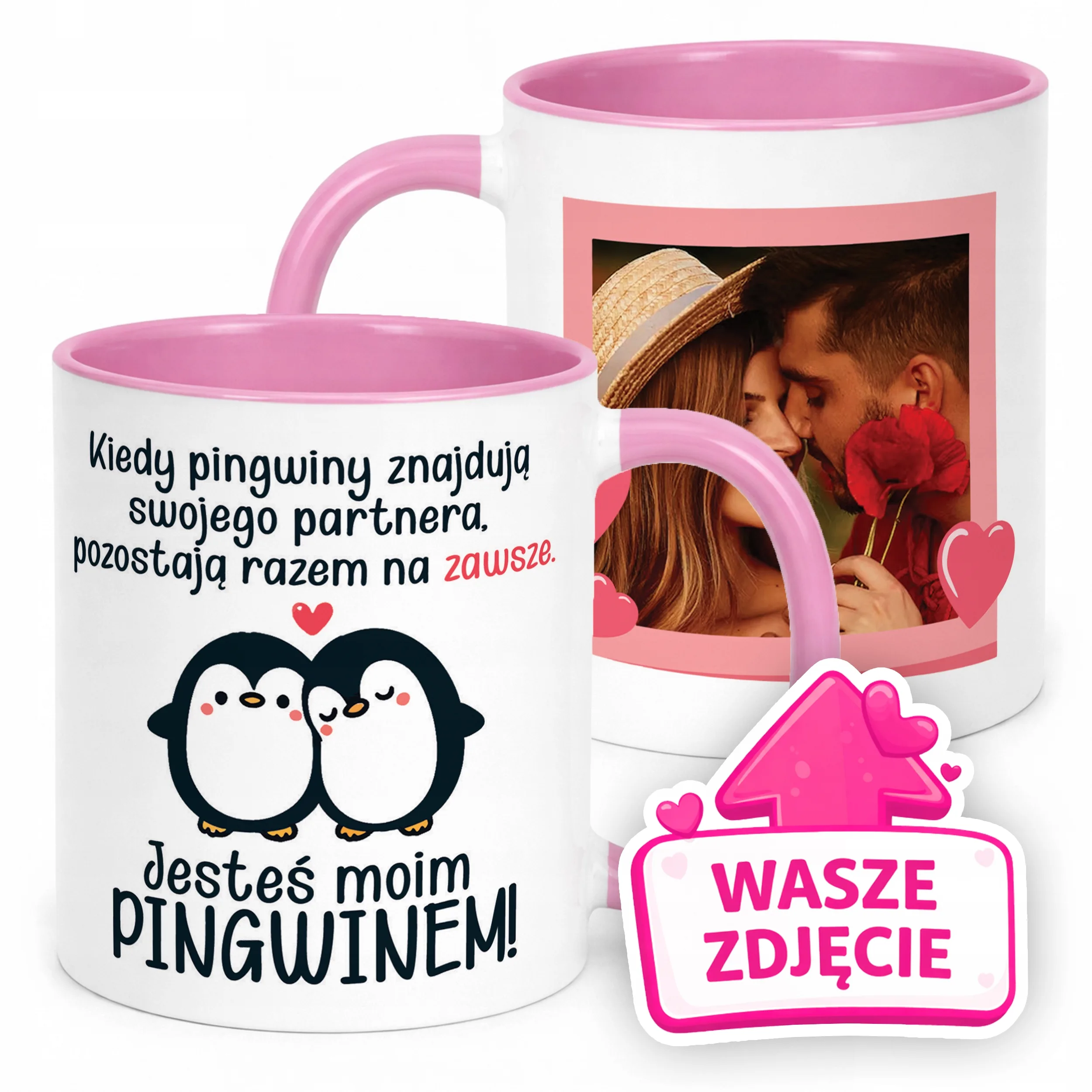 Kubek Różowy Z Własnym Zdjęciem Serce Walentynki Prezent Upominek
