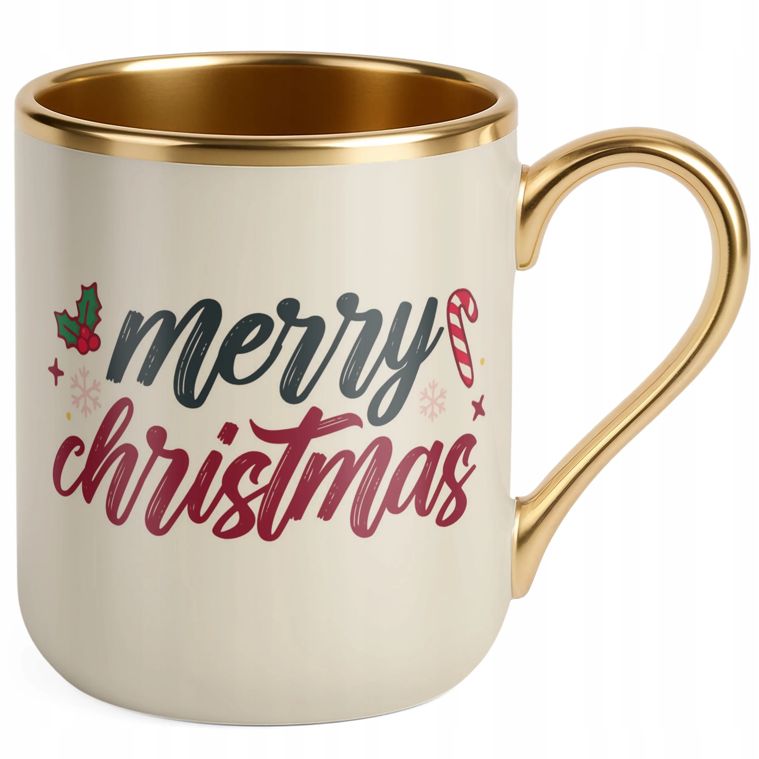 Kubek Premium Złoty Ecru Świąteczny Merry Christmas Boże Narodzenie