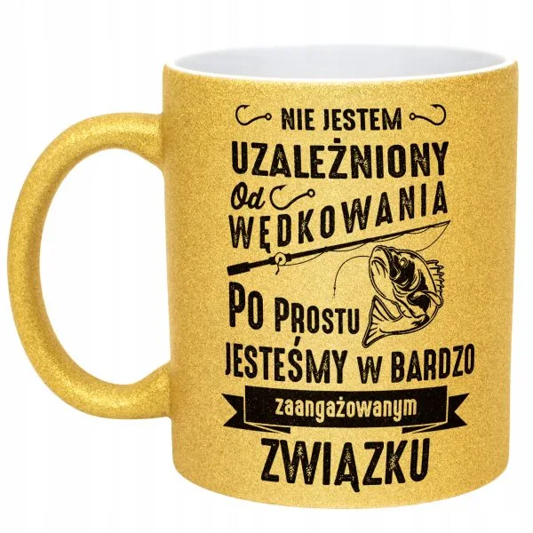 Złoty kubek brokatowy Dla Wędkarza Wędkowanie Ryby Zabawny Prezent