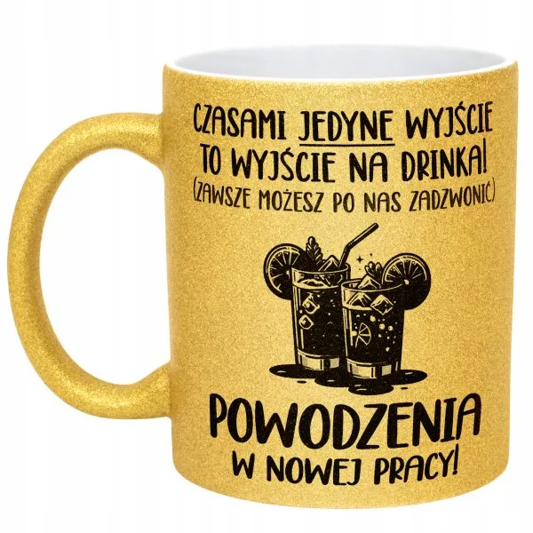 Złoty kubek brokatowy Na Pożegnanie Odejście z Pracy Zabawny Prezent