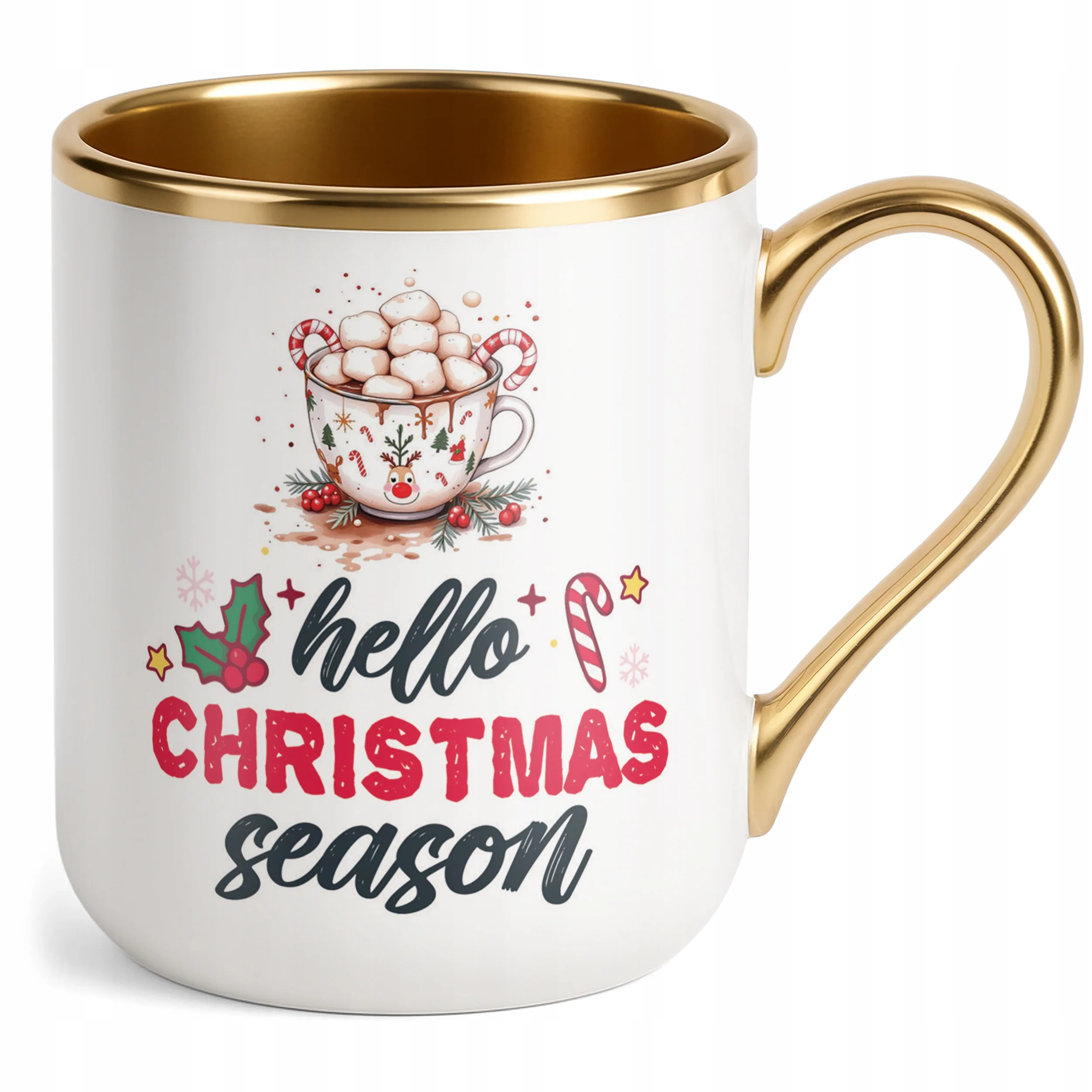 Kubek Premium Złoty Świąteczny Hello Christmas Boże Narodzenie