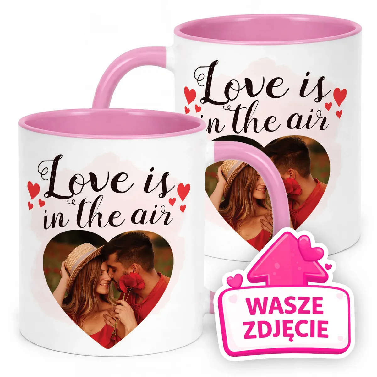 Kubek Różowy Z Własnym Zdjęciem Serce Walentynki Prezent Upominek