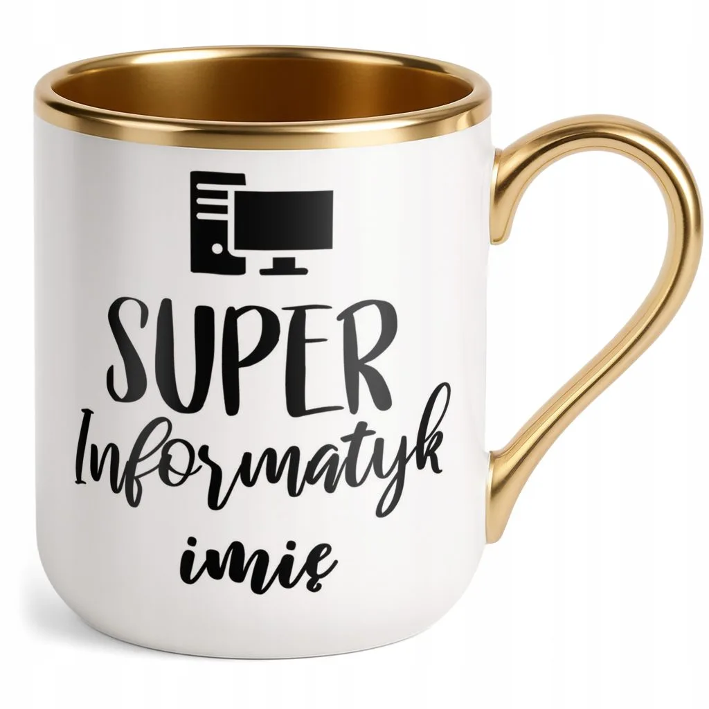 Kubek Premium Złoty Personalizowany Super Informatyk Prezent Upominek