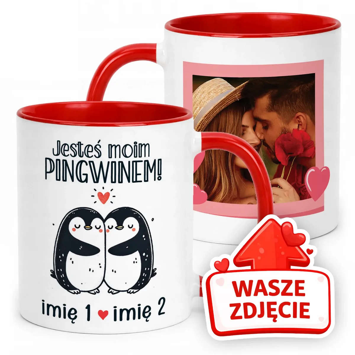 Kubek Czerwony Z Własnym Zdjęciem Imionami Serce Walentynki Prezent