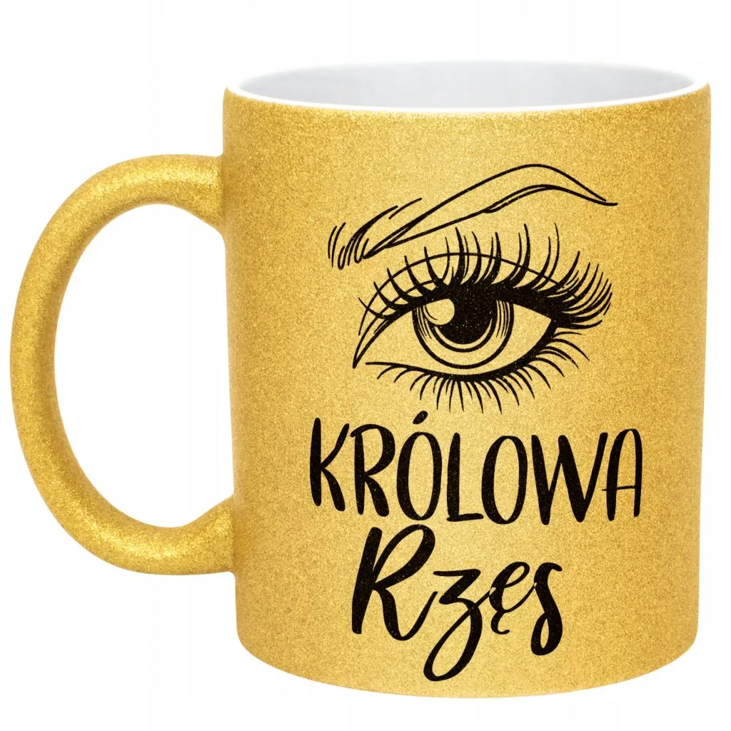 Złoty kubek brokatowy Królowa Rzęs Dla Stylistki Rzęs Prezent