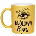 Złoty kubek brokatowy Królowa Rzęs Dla Stylistki Rzęs Prezent