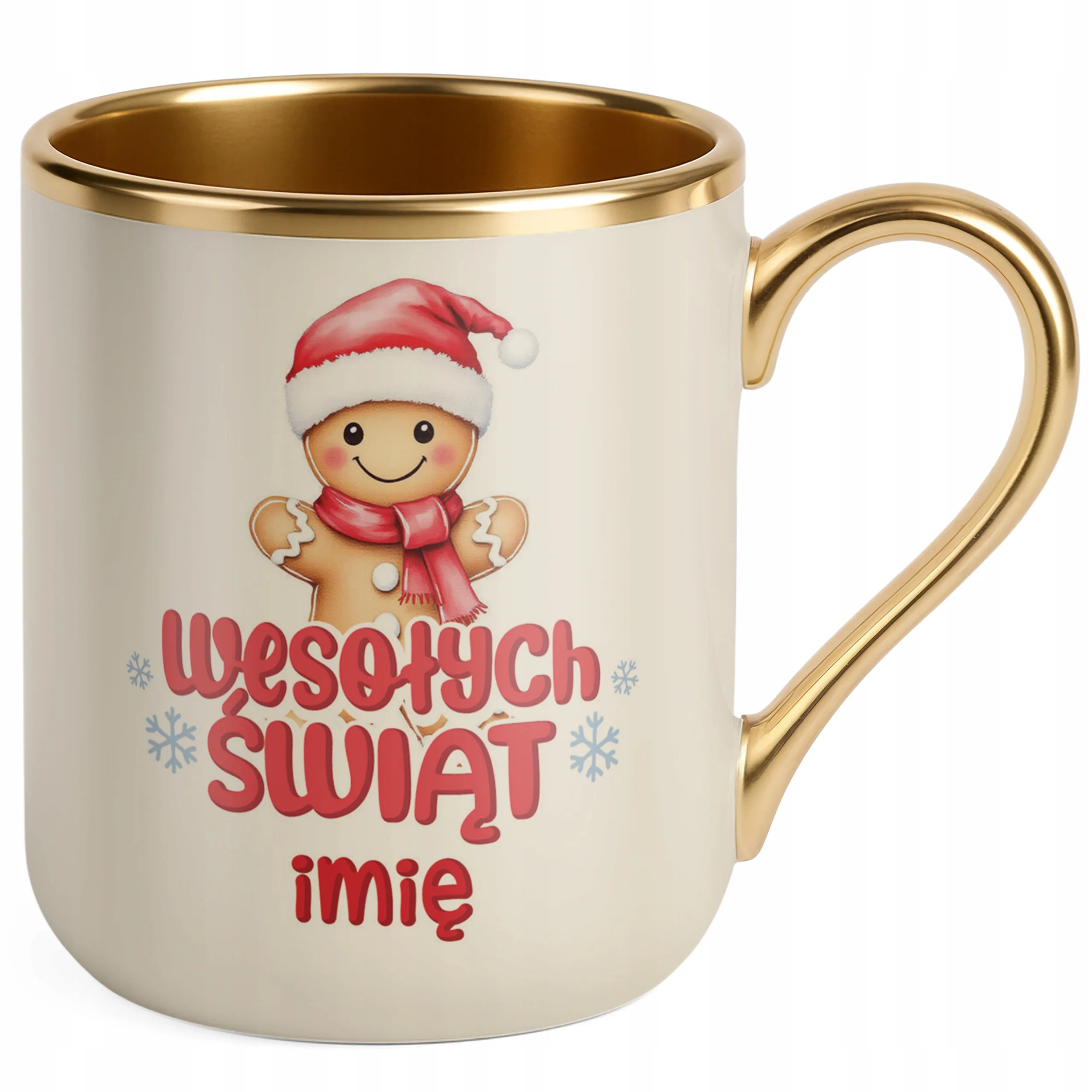 Kubek Premium Złoty Ecru Personalizowany Świąteczny Boże Narodzenie Prezent