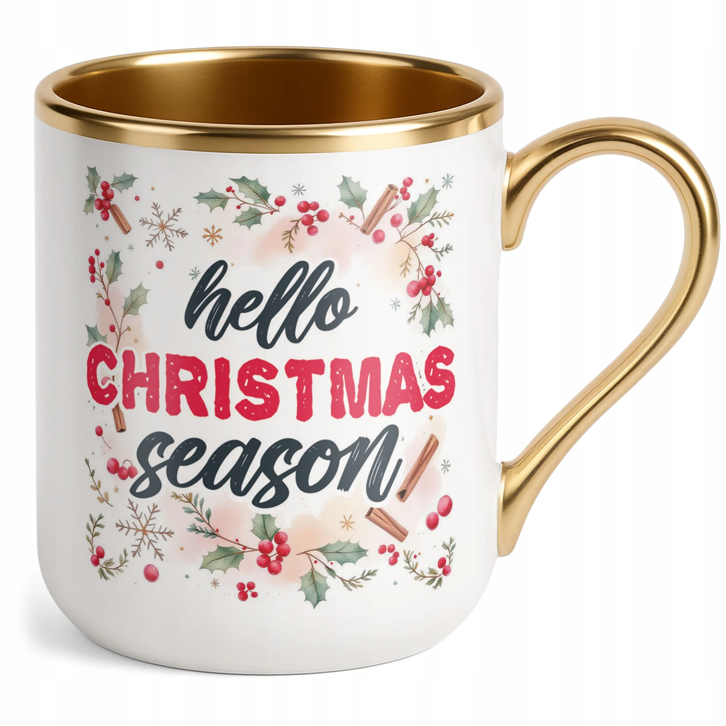 Kubek Premium Złoty Świąteczny Hello Christmas Boże Narodzenie