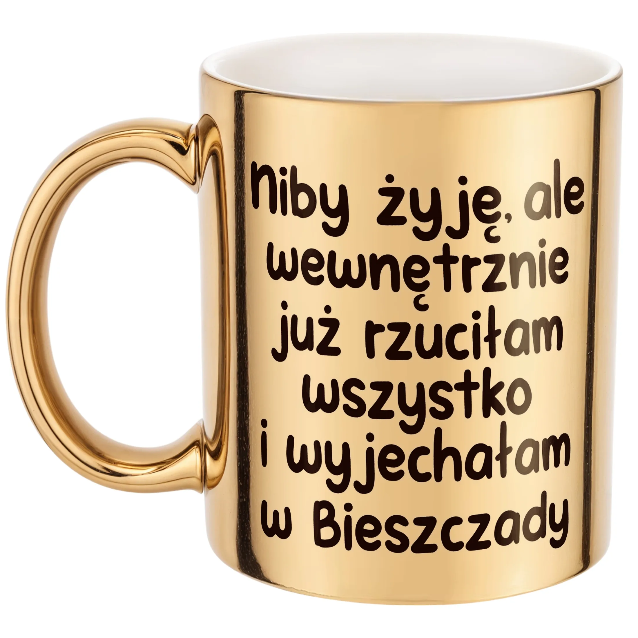 Złoty Kubek Niby Żyję Ale Wewnętrznie Śmieszny Zabawny Prezent