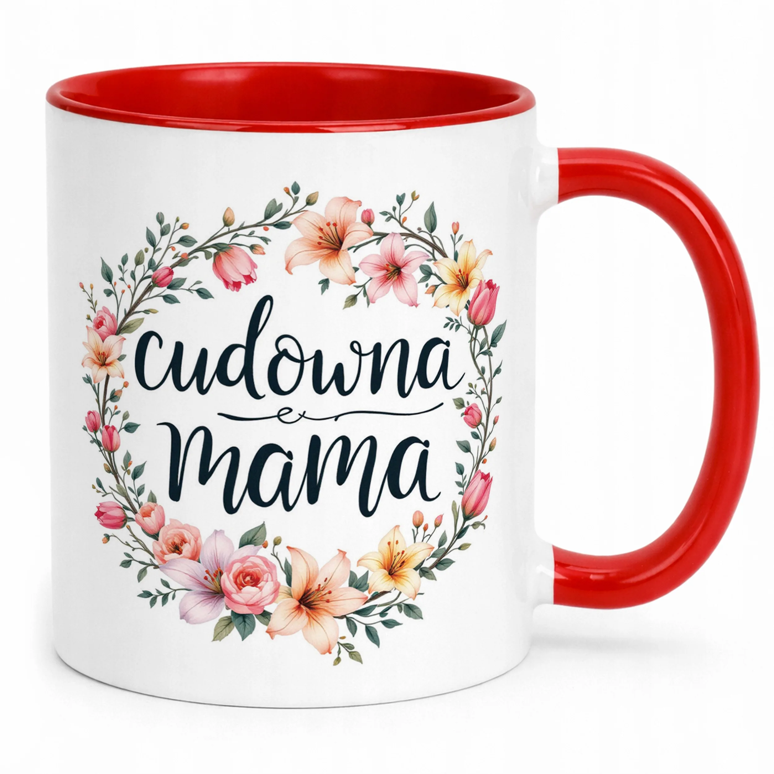 Kubek Czerwony Dzień Matki Dla Mamy Prezent Upominek Cudowna Mama