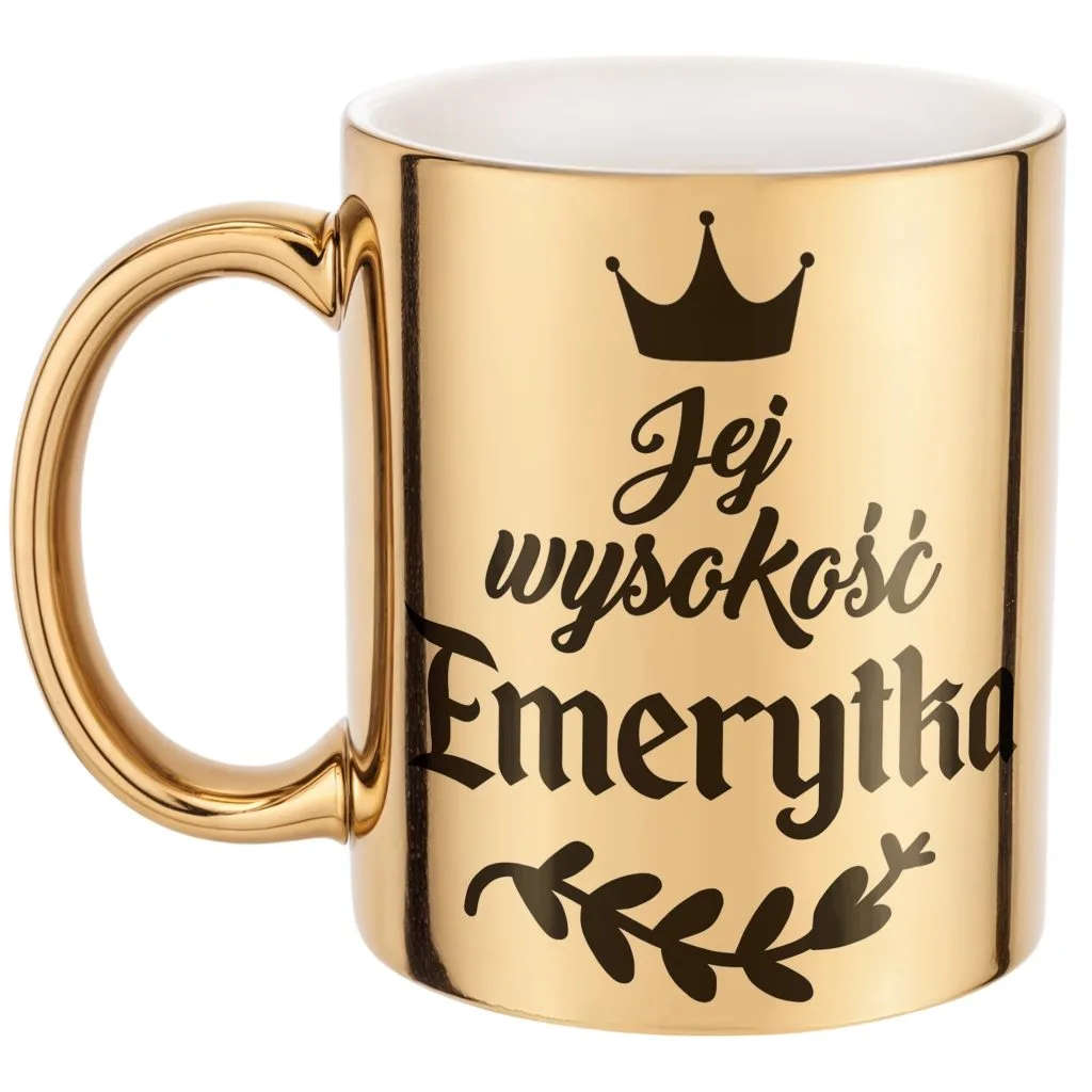 Złoty Kubek ceramiczny z okazji Emerytury Dla Emerytki Prezent Upominek