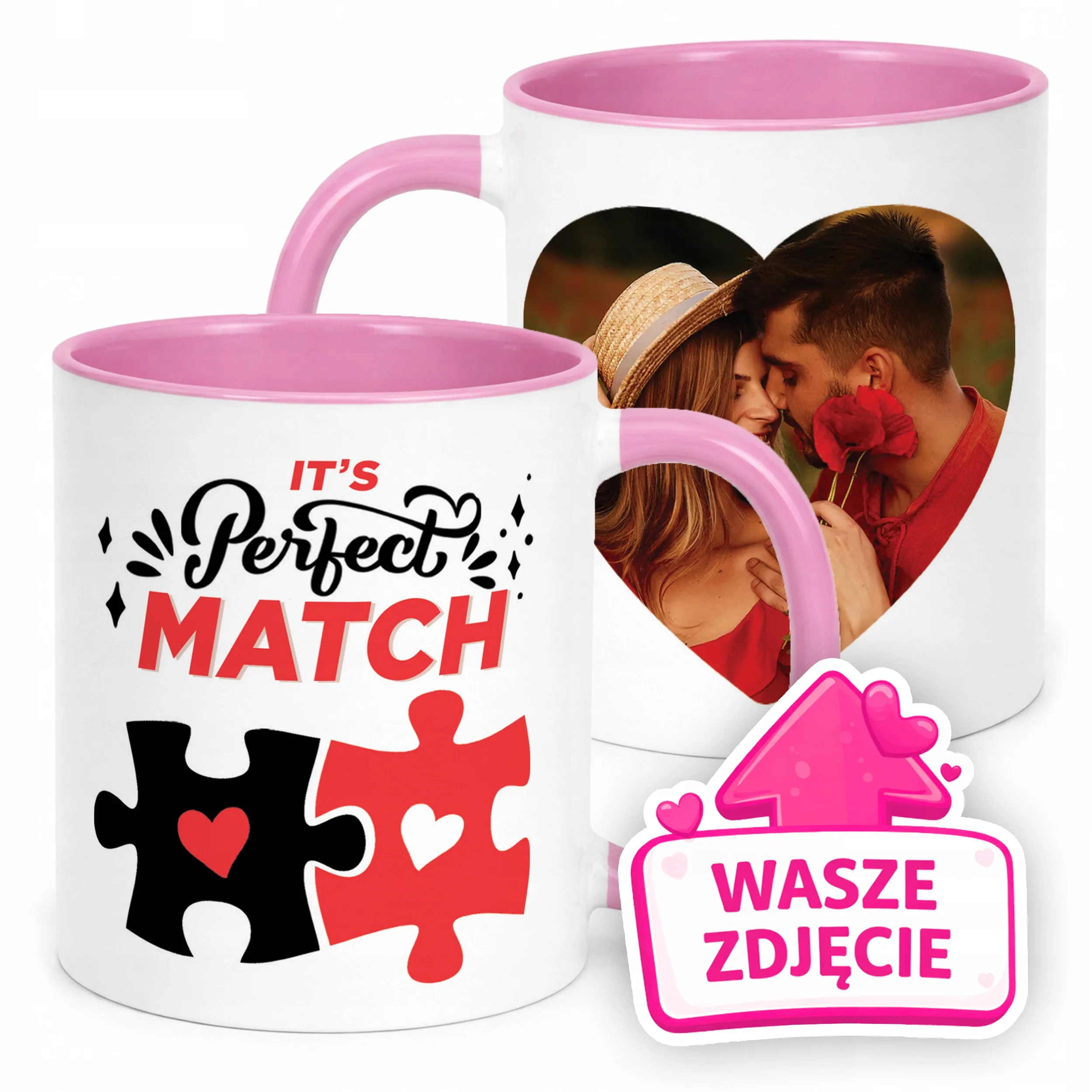 Kubek Różowy Z Własnym Zdjęciem Serce Walentynki Prezent Upominek